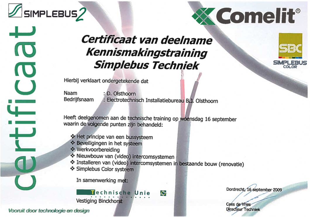 certificaat Simplebus Techniek